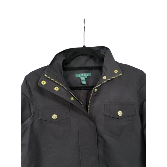 Lauren Ralph Lauren Women's Size Small Black Jacket Raincoat Gold Hardware Lined - Picture 3 of 8